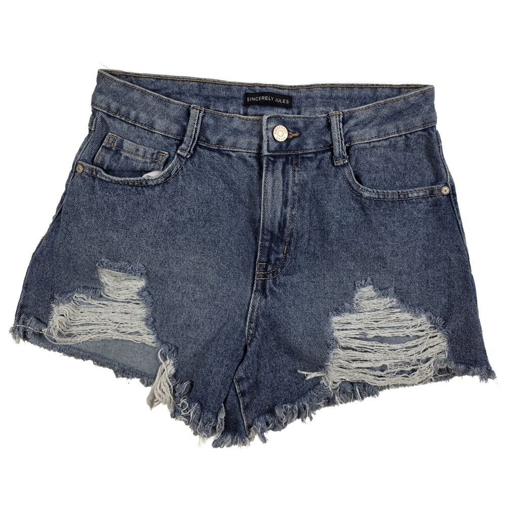 Sincerely Jules Denim Shorts Cut-Off Raw Hem Distressed Blue Women's Size 3/26